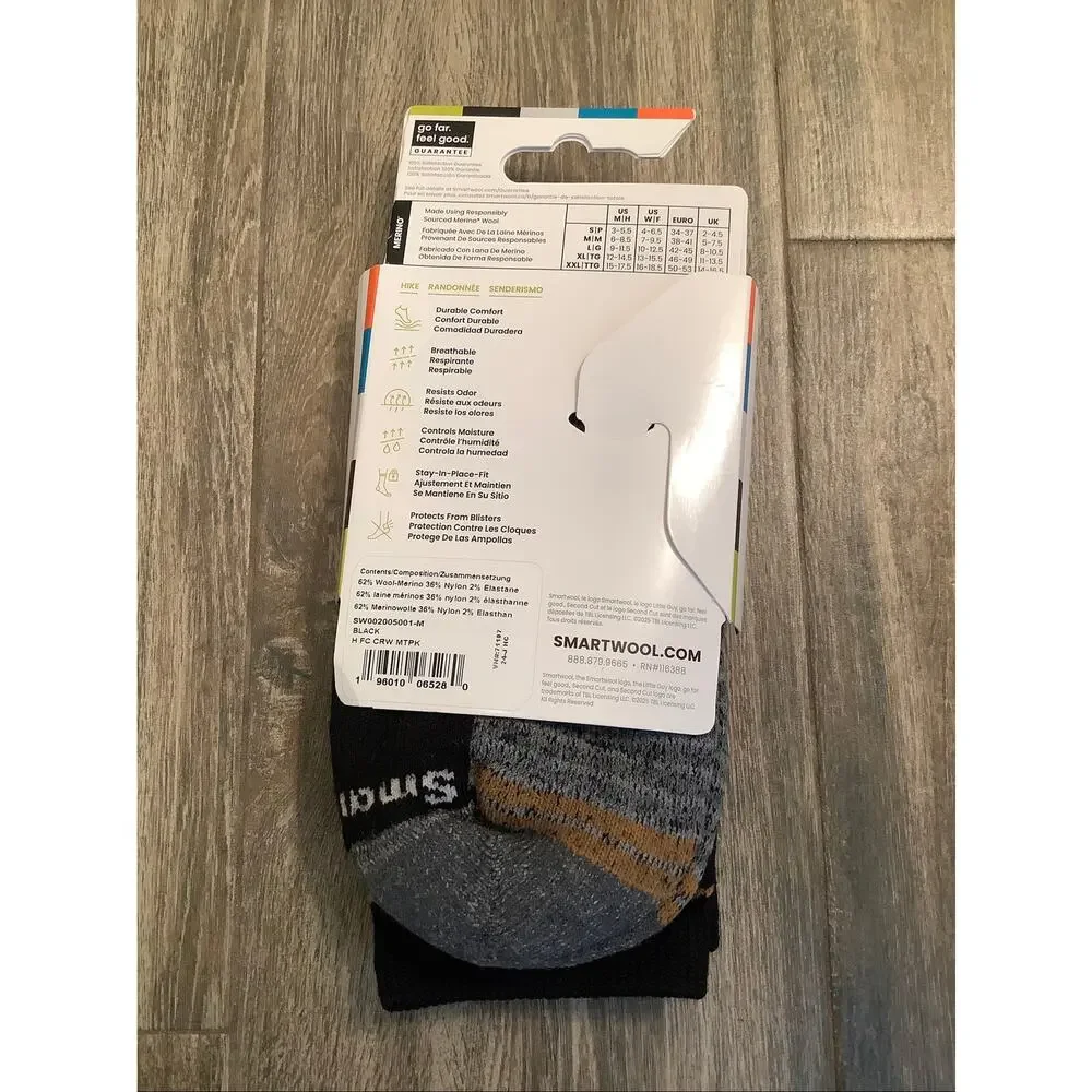 Smartwool Unisex Medium Black Hike Full Cushion Hiking Outdoor Crew Socks B20-6